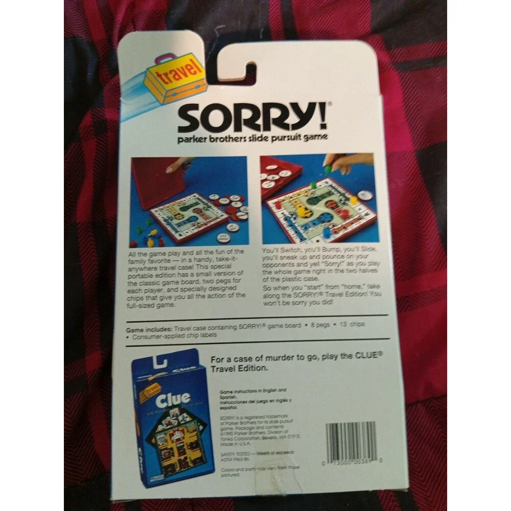 Travel Sorry Board Game - Parker Brothers - Vintage 1990 - New & Sealed